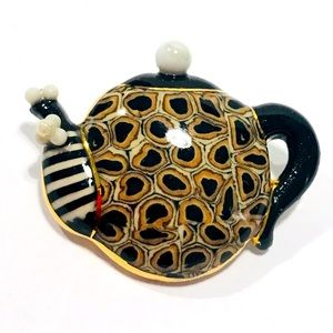 Vintage Cynthia Chuang J10 Ceramic Teapot Enamel Brooch With Custom Pearls